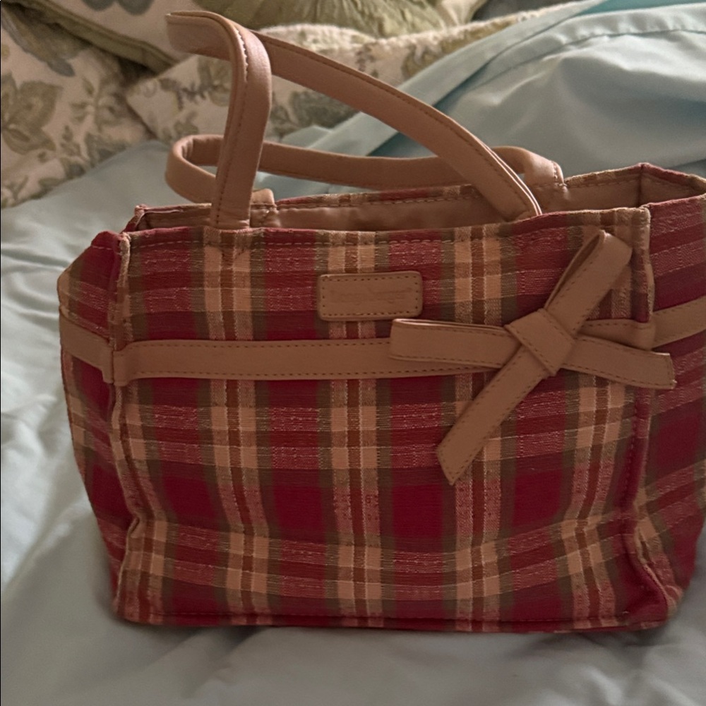 Chic Longaberger Red and Tan Plaid Tote Bag